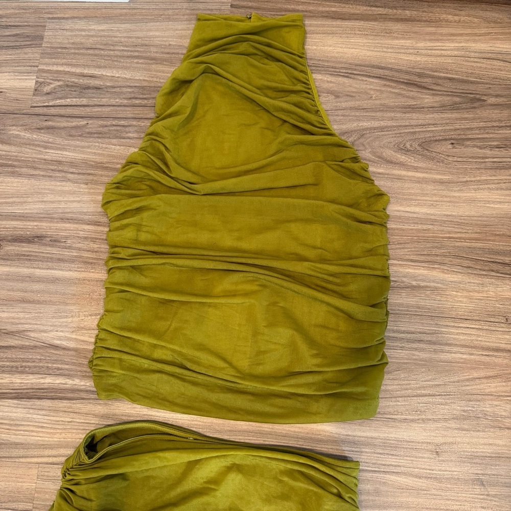 NWT Zara Two Piece Chartreuse High Neck Tank and Midi Skirt - Picture 6 of 13